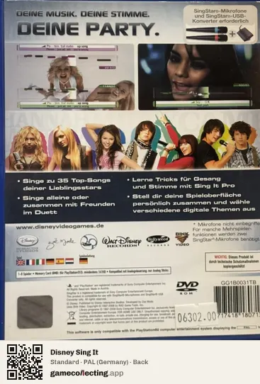 Disney Sing It PlayStation 2, Germany box back