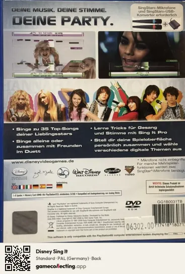 Disney Sing It PlayStation 2, Germany box back