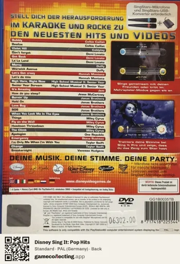 Disney Sing It: Pop Hits PlayStation 2, Germany box back