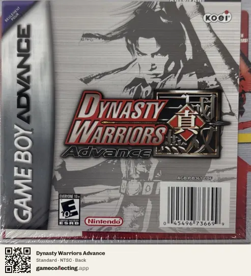 Dynasty Warriors Advance Game Boy Advance, NTSC box back