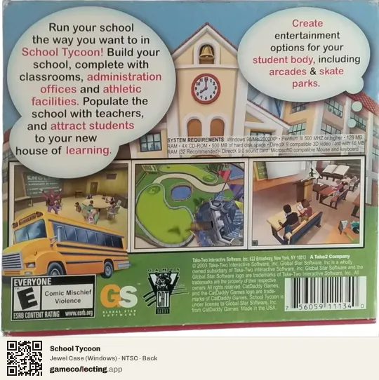 School Tycoon Computer, NTSC box back