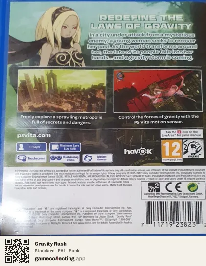 Gravity Rush PlayStation Vita, PAL box back