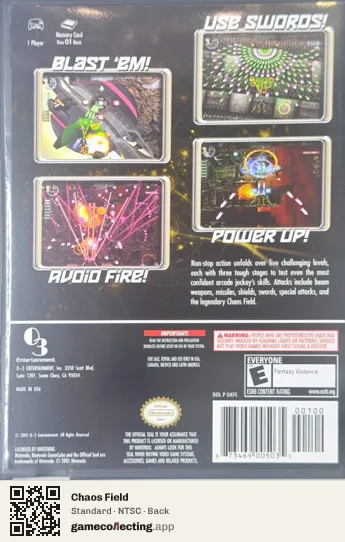 Chaos Field Nintendo GameCube, NTSC box back