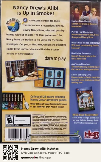 Nancy Drew: Alibi in Ashes Computer, NTSC box back
