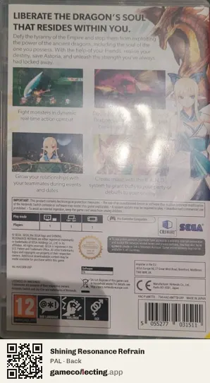 Shining Resonance Refrain Nintendo Switch, PAL box back