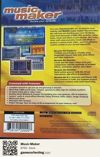 Music Maker PlayStation 2, NTSC box back