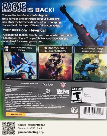 Rogue Trooper Redux Xbox One, NTSC box back