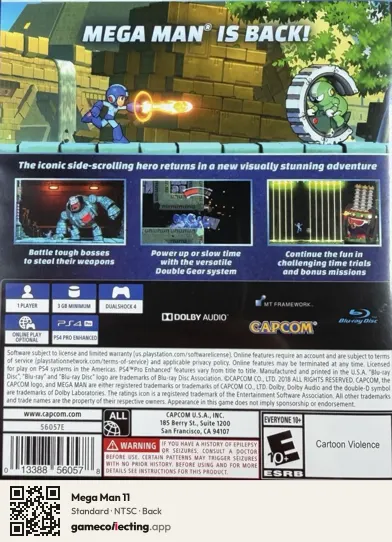 Mega Man 11 PlayStation 4, NTSC box back