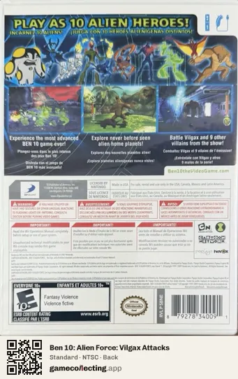 Ben 10: Alien Force: Vilgax Attacks Nintendo Wii, NTSC box back