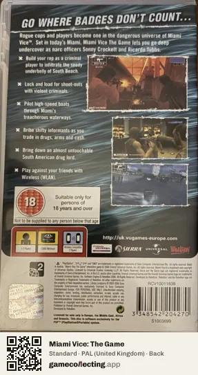 Miami Vice: The Game PlayStation Portable, United Kingdom box back