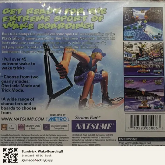 Burstrick: Wake Boarding!! PlayStation, NTSC box back