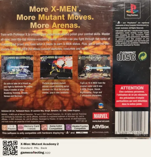 X-Men: Mutant Academy 2 PlayStation, PAL box back