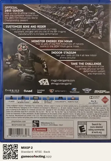 MXGP 2 PlayStation 4, NTSC box back