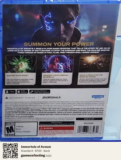 Immortals of Aveum PlayStation 5, NTSC box back