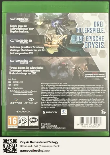 Crysis Remastered Trilogy Xbox One, Germany box back