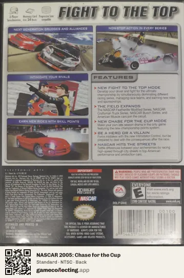 NASCAR 2005: Chase for the Cup Nintendo GameCube, NTSC box back
