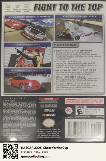 NASCAR 2005: Chase for the Cup Nintendo GameCube, NTSC box back