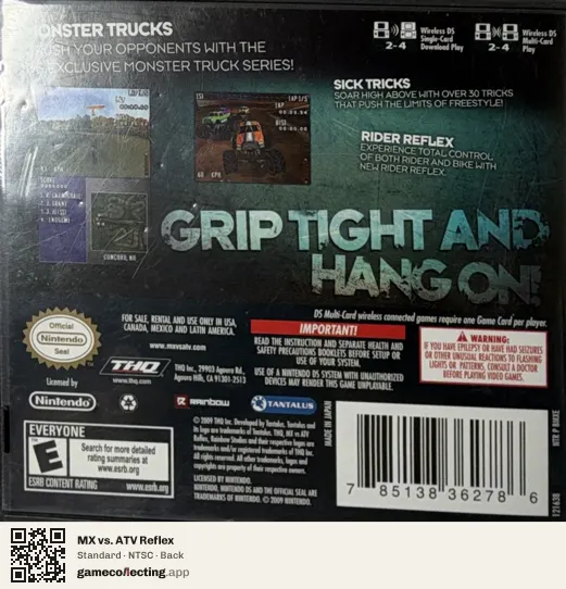 MX vs. ATV Reflex Nintendo DS, NTSC box back