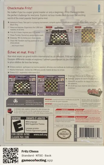 Fritz Chess Nintendo Wii, NTSC box back