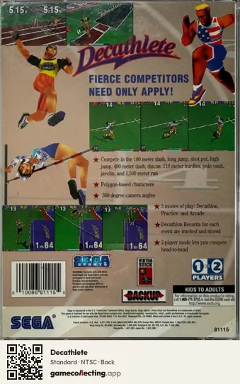 Decathlete Sega Saturn, NTSC box back