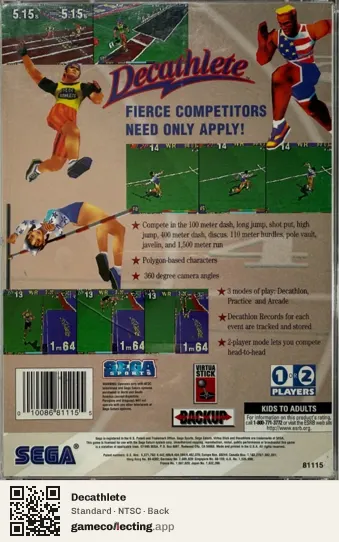 Decathlete Sega Saturn, NTSC box back