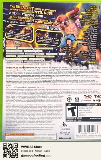 WWE All Stars Xbox 360, NTSC box back