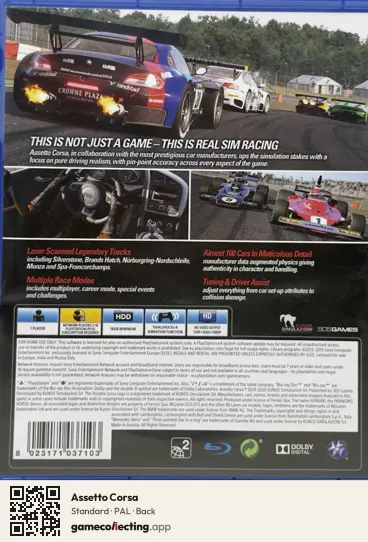 Assetto Corsa PlayStation 4, PAL box back