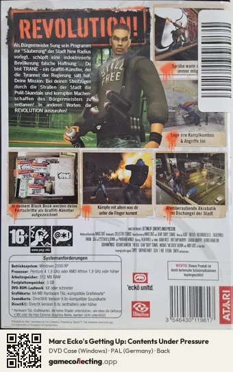 Marc Ecko's Getting Up: Contents Under Pressure Computer, Germany box back