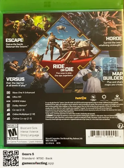 Gears 5 Xbox One, NTSC box back