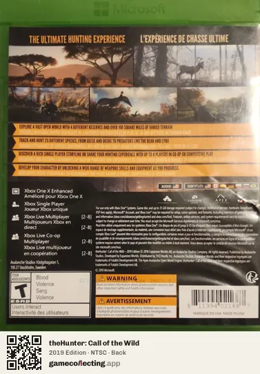 theHunter: Call of the Wild Xbox One, NTSC box back