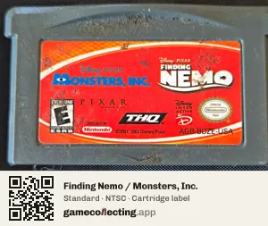 Finding Nemo / Monsters, Inc. Game Boy Advance, NTSC cartridge label