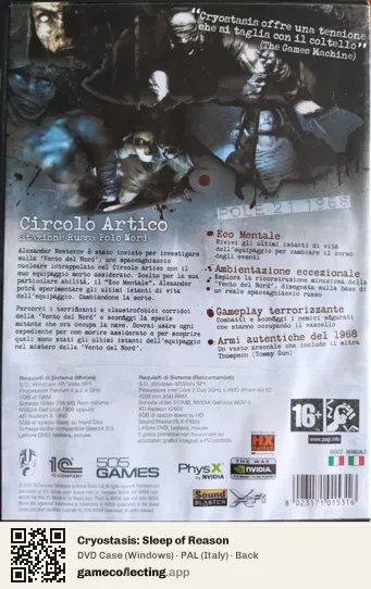 Cryostasis: Sleep of Reason Computer, Italy box back