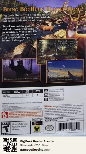 Big Buck Hunter Arcade Nintendo Switch, NTSC box back