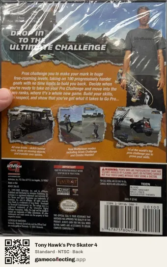 Tony Hawk's Pro Skater 4 Nintendo GameCube, NTSC box back