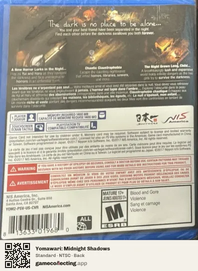 Yomawari: Midnight Shadows PlayStation Vita, NTSC box back