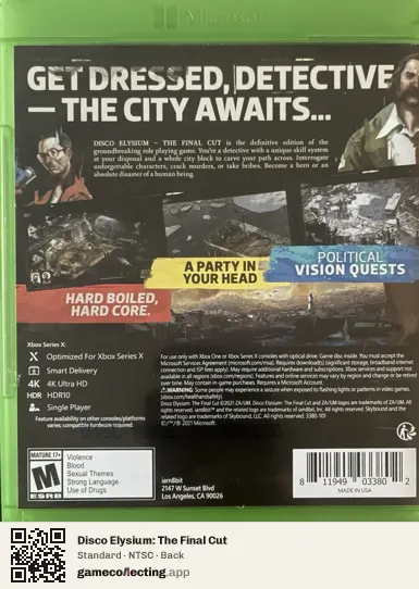 Disco Elysium: The Final Cut Xbox Series X, NTSC box back