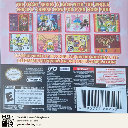 Chuck E. Cheese's Playhouse Nintendo DS, NTSC box back