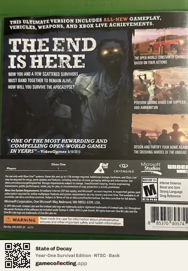 State of Decay Xbox One, NTSC box back