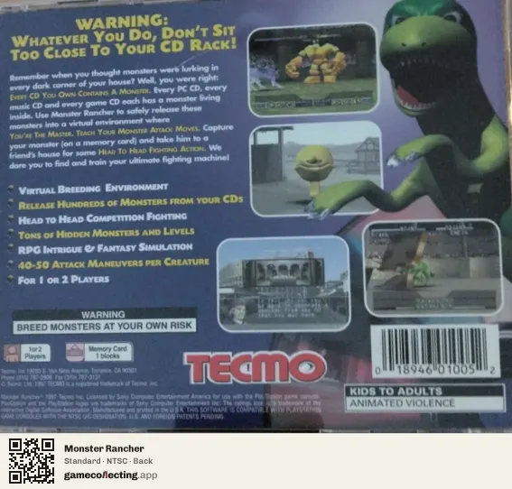 Monster Rancher PlayStation, NTSC box back