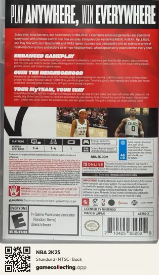 NBA 2K25 Nintendo Switch, NTSC box back