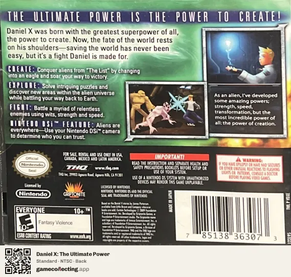 Daniel X: The Ultimate Power Nintendo DS, NTSC box back