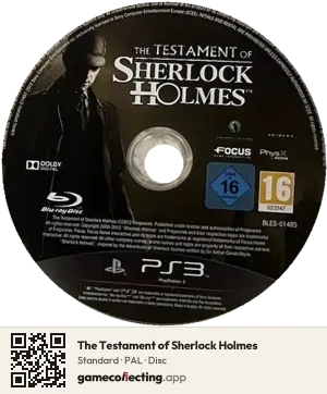 The Testament of Sherlock Holmes PlayStation 3, PAL disc