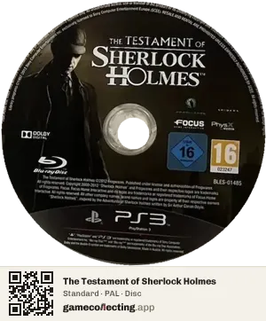 The Testament of Sherlock Holmes PlayStation 3, PAL disc
