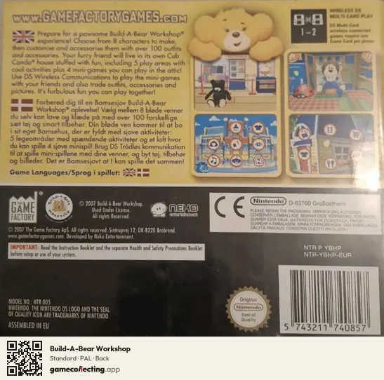 Build-A-Bear Workshop Nintendo DS, PAL box back