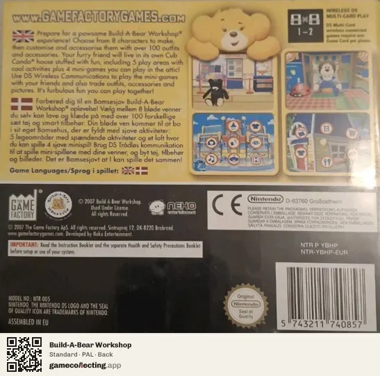Build-A-Bear Workshop Nintendo DS, PAL box back
