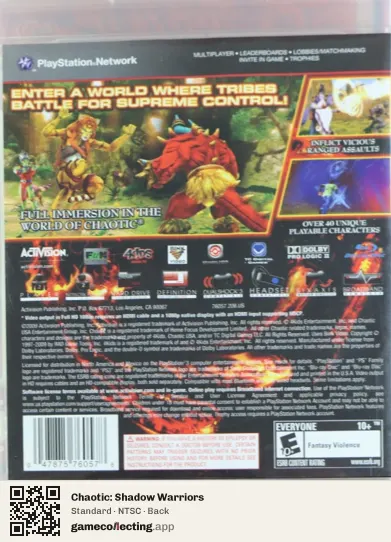 Chaotic: Shadow Warriors PlayStation 3, NTSC box back