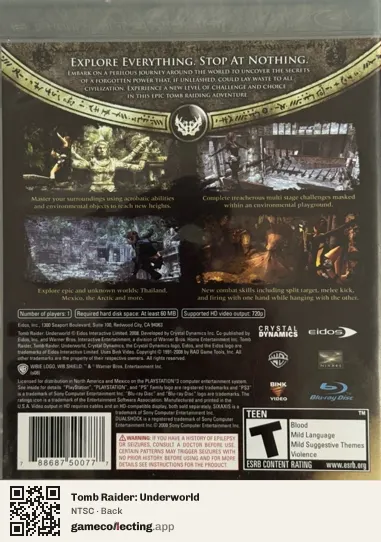Tomb Raider: Underworld PlayStation 3, NTSC box back
