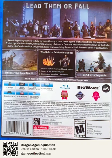 Dragon Age: Inquisition PlayStation 4, NTSC box back