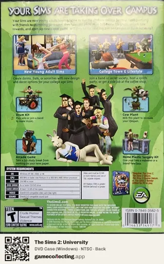 The Sims 2: University Computer, NTSC box back