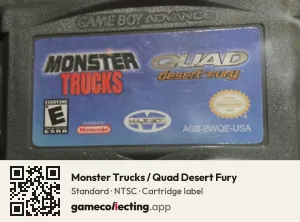 Monster Trucks / Quad Desert Fury Game Boy Advance, NTSC cartridge label